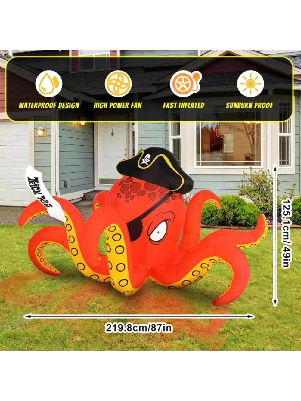 Giant 7.2 ft Lighted Halloween Inflatable Pirate Octopus for Outdoor Decor